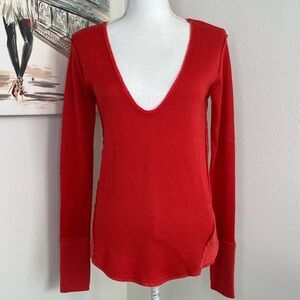 FREE PEOPLE We The Free Boho Deep V Neck Thermal Top Heatwave | XS